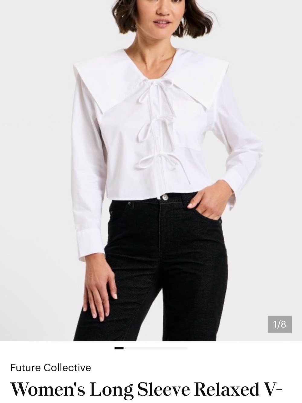 Future Collective White Long-Sleeve Tie-Front Blouse